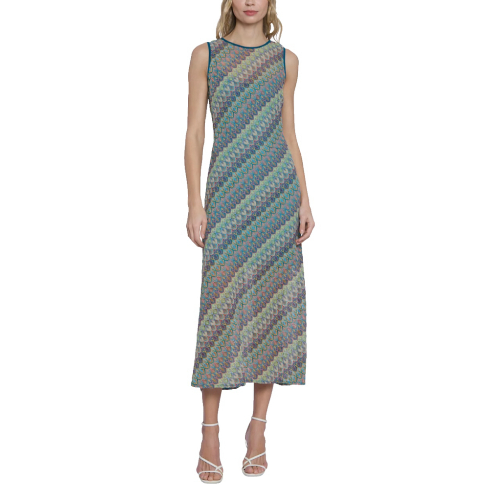 Donna Morgan Teal Colorful Lined Crochet Maxi Dress Size 16
